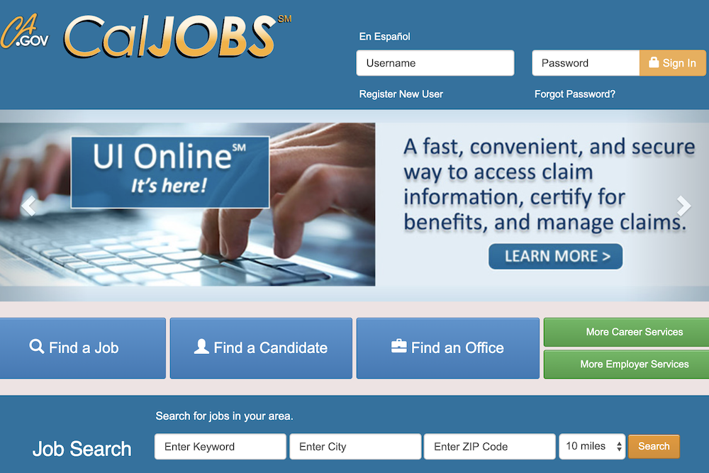 CalJobs website screenshot