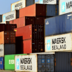Shipping containers stacked at the port