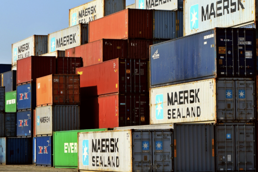 Shipping containers stacked at the port